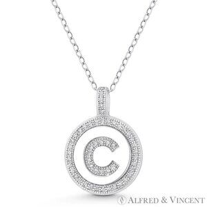 Initial Letter "C" CZ Crystal Pave Pendant in .925 Sterling Silver w/ Rhodium